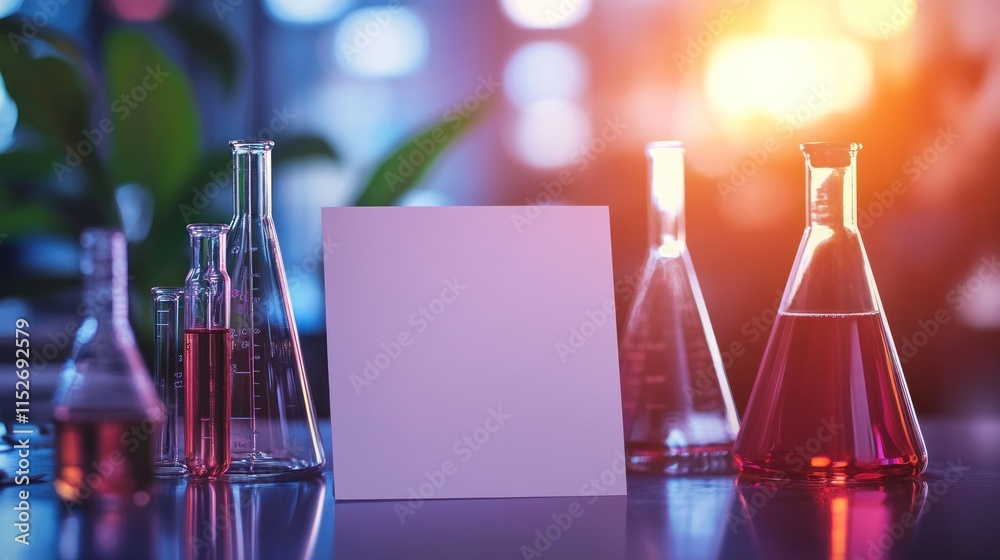 Leinwandbilder laboratory setup with glassware and a blank canvas for scientific experimentation.