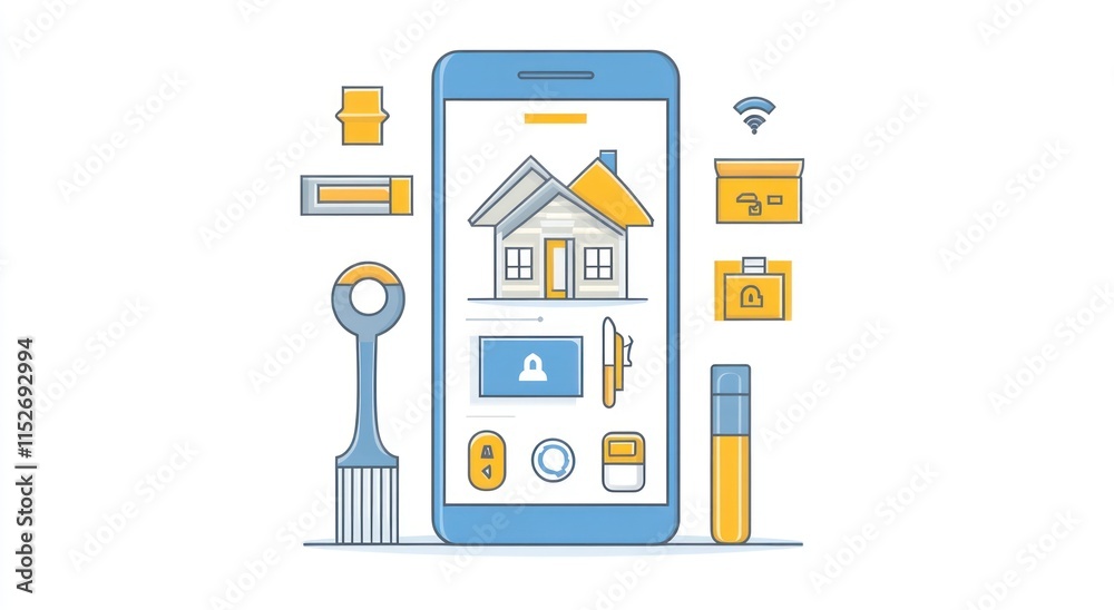 Poster A smartphone interface showcasing smart home features and security options.