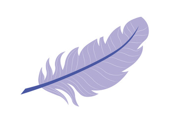 Colorful feather icon. Violet bird feather, plumage. Falling, floating or flying object. Fashion and trend. Template and layout. Flat vector illustration