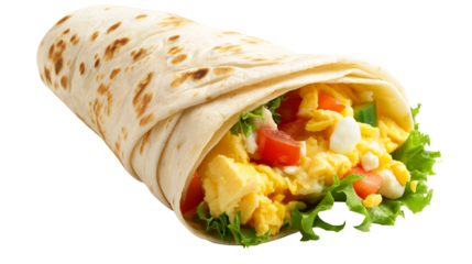 Burrito with Scrambled Egg isolated on transparent white background, clipping path