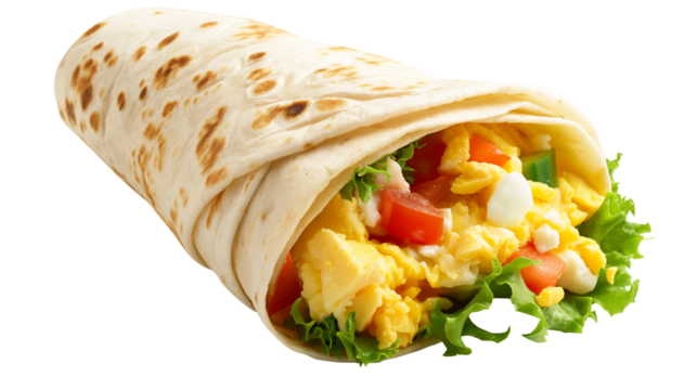 Burrito with Scrambled Egg isolated on transparent white background, clipping path