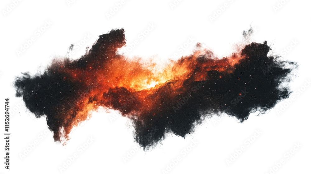 Poster red and black nebula dust clouds resemble cosmic explosion.