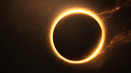Beautiful abstract effect, gold sparkle light circle frame in black background. Eclipser. Illustration