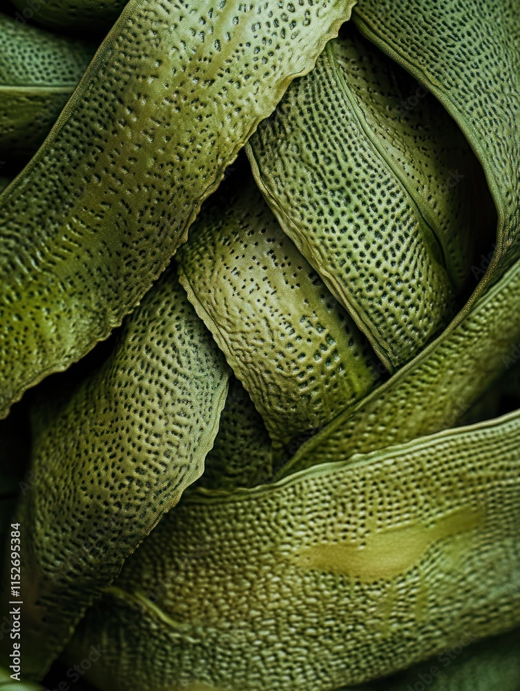 Poster close-up view of intertwined green plant leaves showcasing texture and patterns.