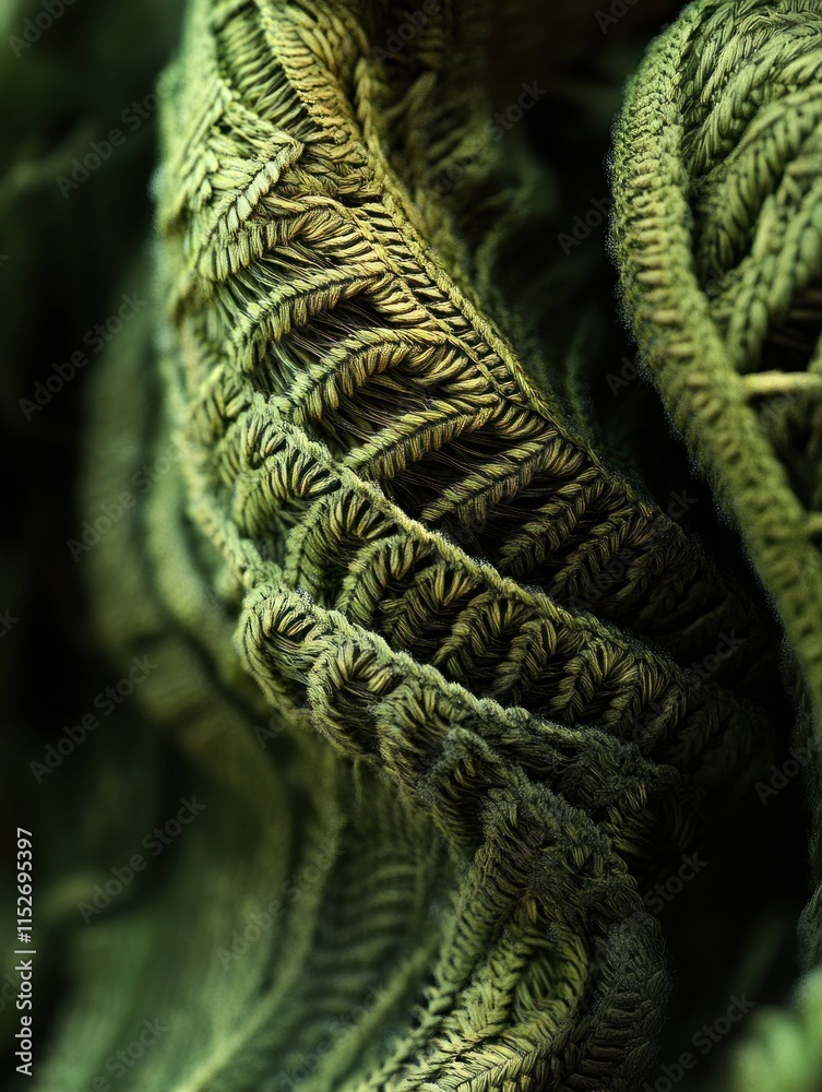 Aufkleber close-up of textured green fabric showcasing intricate patterns and natural hues.
