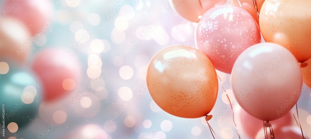 Poster A cluster of colorful balloons against a soft, blurred background, creating a festive atmosphere.