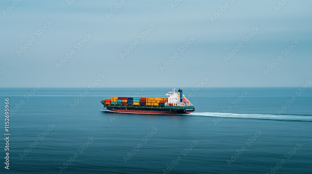 Poster a cargo ship navigating calm waters, transporting goods across the ocean.