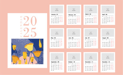 calendar 2025 template collection petals decoration