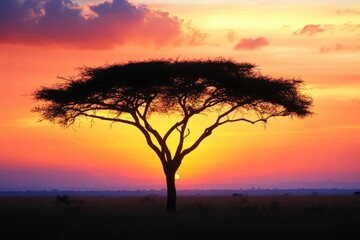 a tree against a vibrant sunset sky