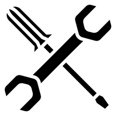 Wrench And Screwdriver Icon, Black And White Glyph Icon Symbol Vector