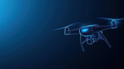 Obraz premium Futuristic Drone in Wireframe Design with Blue Background and Soft Lighting for Technology and Innovation Themes