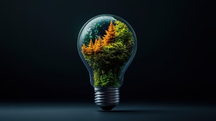 Eco-Friendly Light Bulb with Lush Green Forest Inside for Sustainable Energy Concept