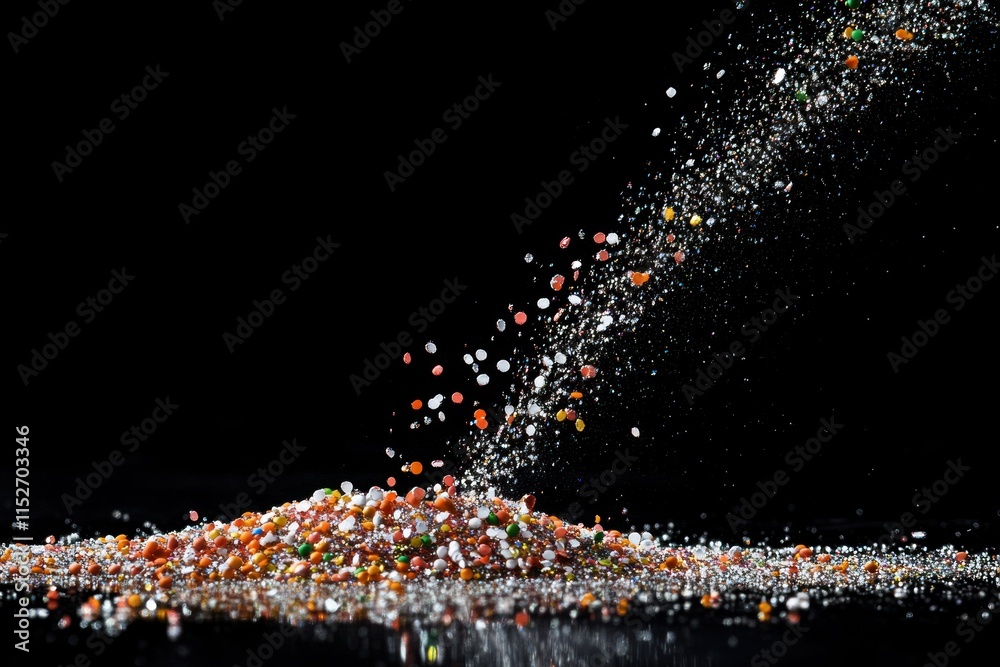 Aufkleber a vibrant display of colorful granules being poured, creating a dynamic visual effect.