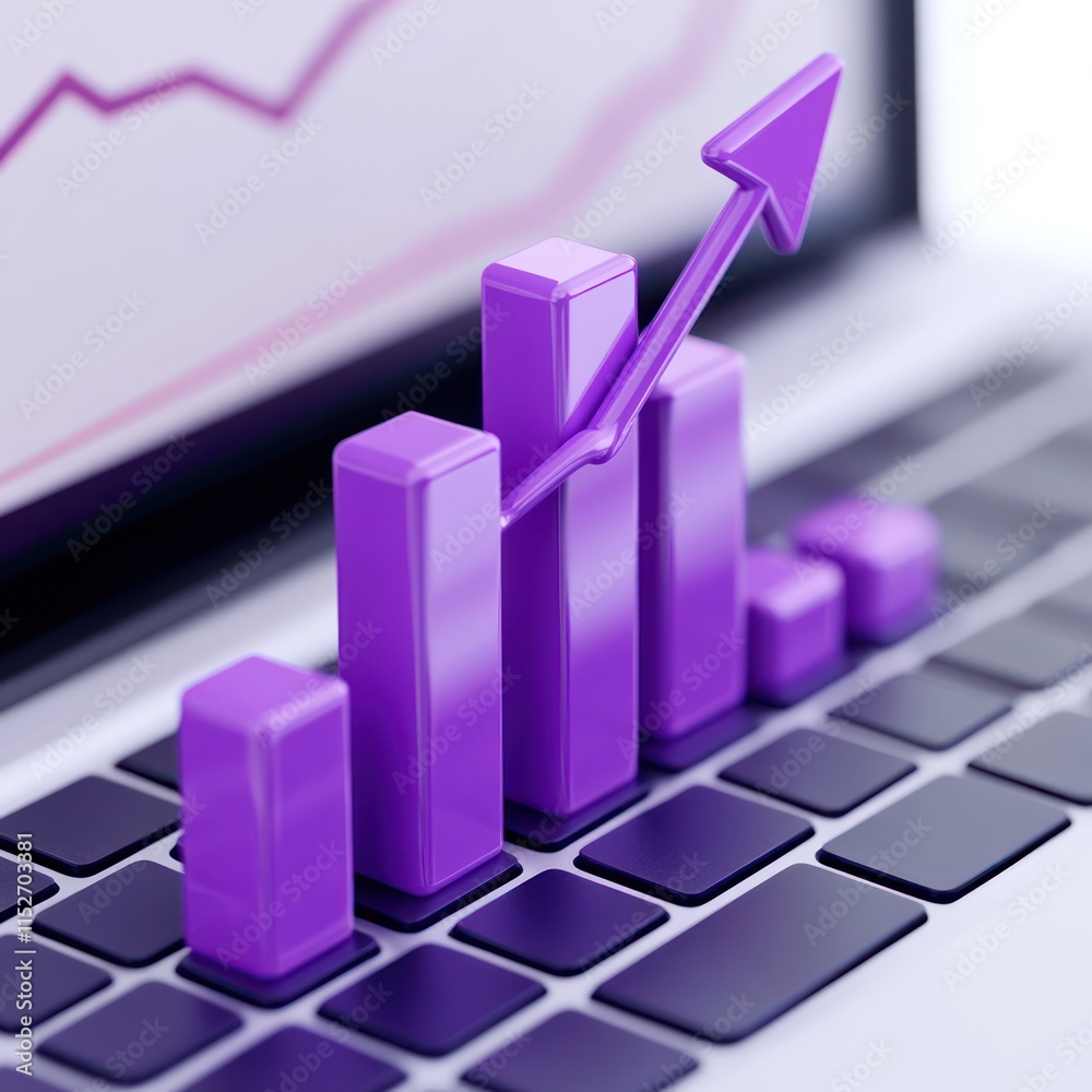 Poster A 3D bar graph on a laptop keyboard, symbolizing growth and data analysis.
