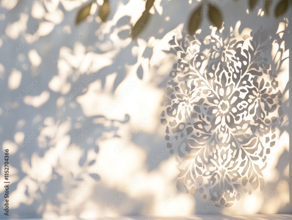 Poster Delicate shadows of a floral design cast on a light surface, creating an artistic ambiance.