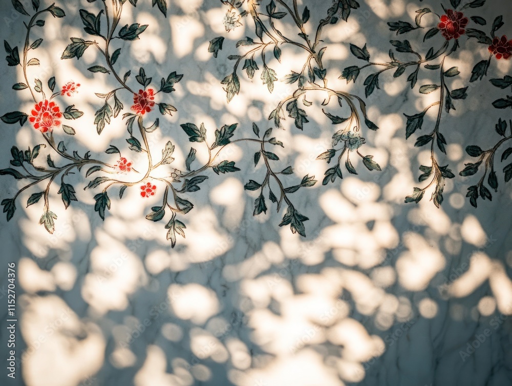 Aufkleber A decorative wall featuring floral patterns and shadows creating a serene ambiance.