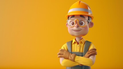 Safety First: Cartoon Construction Worker with Helmet