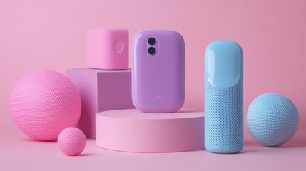 Fototapeta premium Modern Gadgets on Soft Pink Background