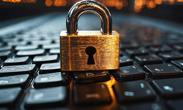 Padlock on Laptop Closeup Symbolizing Data Security