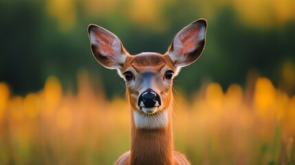 Curious Deer in Golden Meadow at Sunset