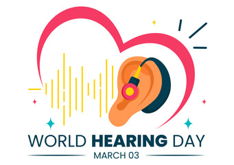 World Hearing Day Vector Illustration on March 3rd, Promoting Awareness About Preventing Deafness for Ear Health Treatments in a Flat Background
