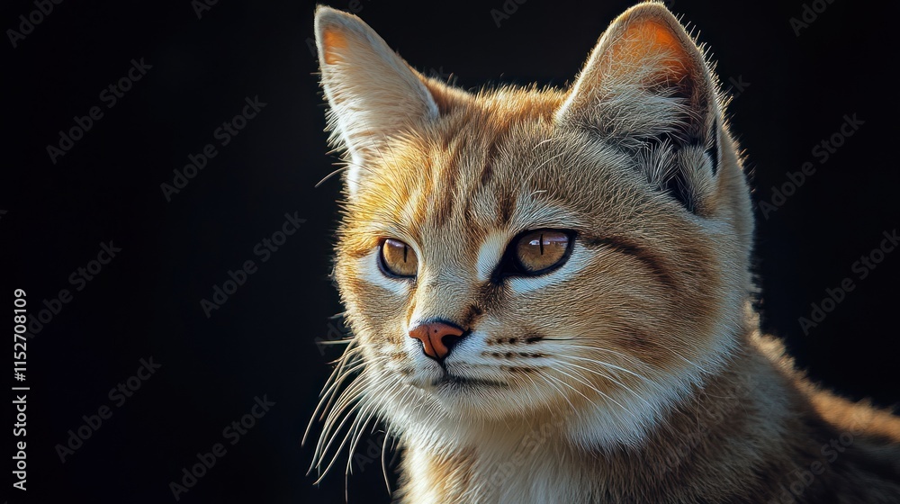 Poster A close-up of a cat with striking features against a dark background.