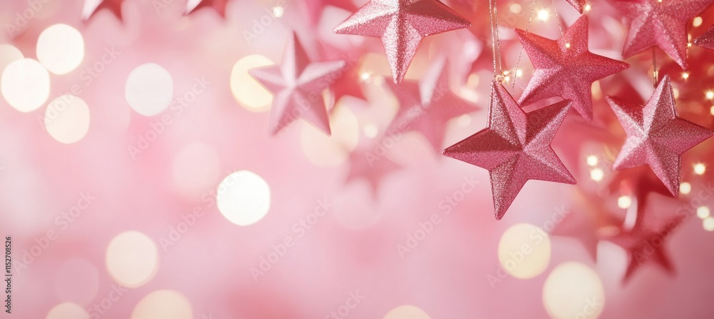 Aufkleber a festive arrangement of pink stars and soft bokeh lights, creating a cheerful atmosphere.