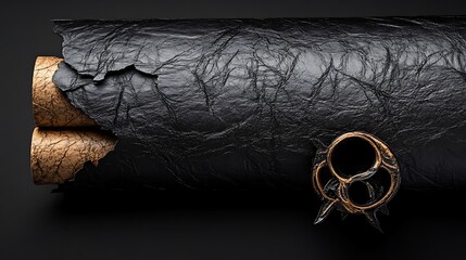 Dark Scroll and Bronze Clasp: A Dramatic Still Life AI Generated