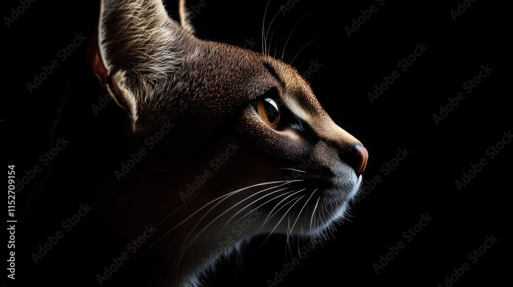 Poster A close-up profile of a cat against a dark background, highlighting its features and expression.