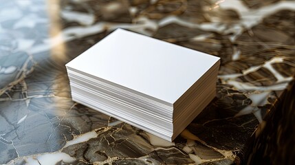 Fototapeta premium Stack of Blank White Business Cards on Marble Surface