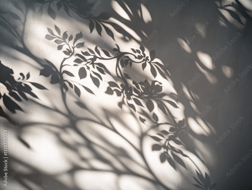 Aufkleber a delicate interplay of shadows created by leaves on a wall.