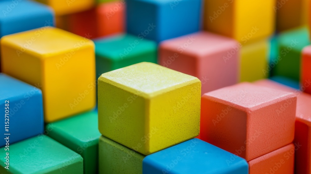 Aufkleber a creative block-building composition with colorful bricks arranged artistically, contemporary const