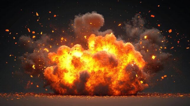 Fiery Explosion Creates Dramatic Scene with Smoke and Debris, Destruction Theme