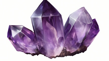 A purple amethyst crystal isolated on transparent background. Quartz. Illustration