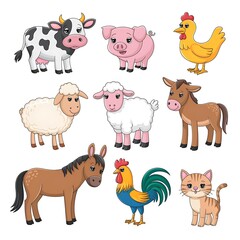 Adorable Farm Animals Emoji Set 10 Cute Critters on a Clean White Background