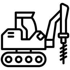 Auger Excavator Outline Icon - Heavy Machinery Outline Icon