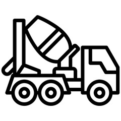 Concrete Mixer Truck Outline Icon - Heavy Machinery Outline Icon