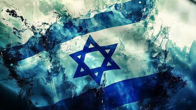 Israeli flag waving on dirty fabric undulating in the wind..