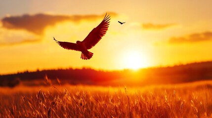 Majestic Raptor Soaring into the Vibrant Sunset Sky