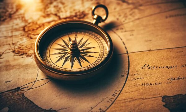 Antique Compass on Vintage World Map: A Journey of Exploration