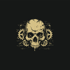 Skull head steampunk logo design t-shirt vector template illustration