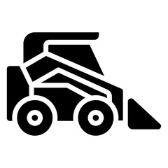 Skid Steer Glyph Icon - Heavy Machinery Glyph Icon
