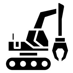 Excavator Grapple Glyph Icon - Heavy Machinery Glyph Icon