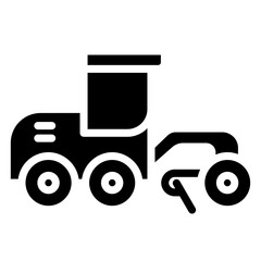 Road Grader Glyph Icon - Heavy Machinery Glyph Icon