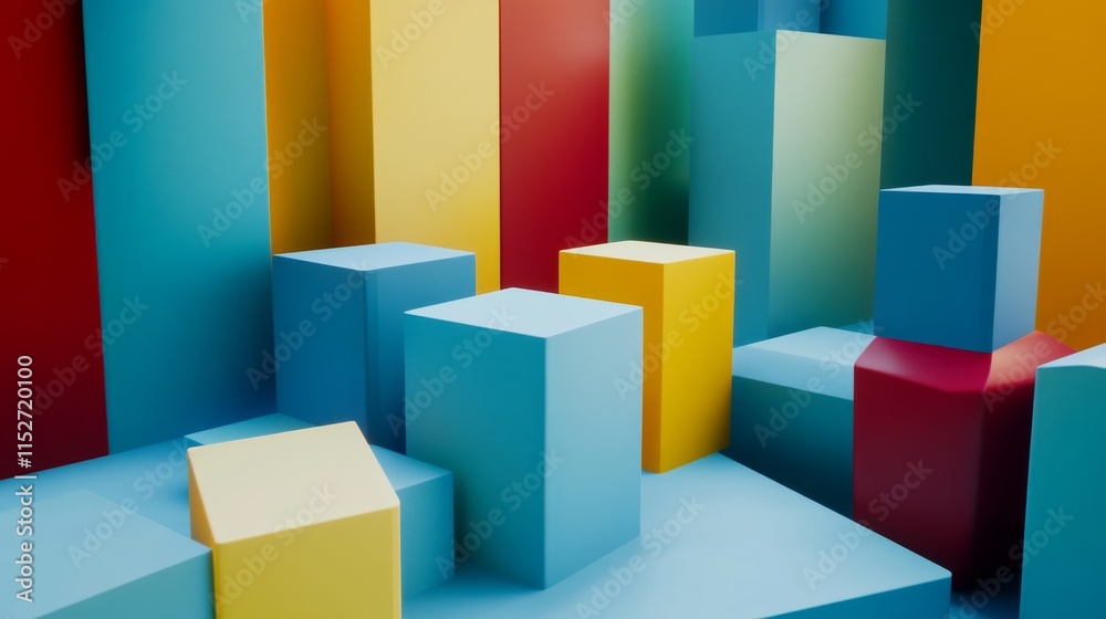 Aufkleber a creative building blocks scene in a futuristic studio, blocks arranged in a geometric pattern, fut
