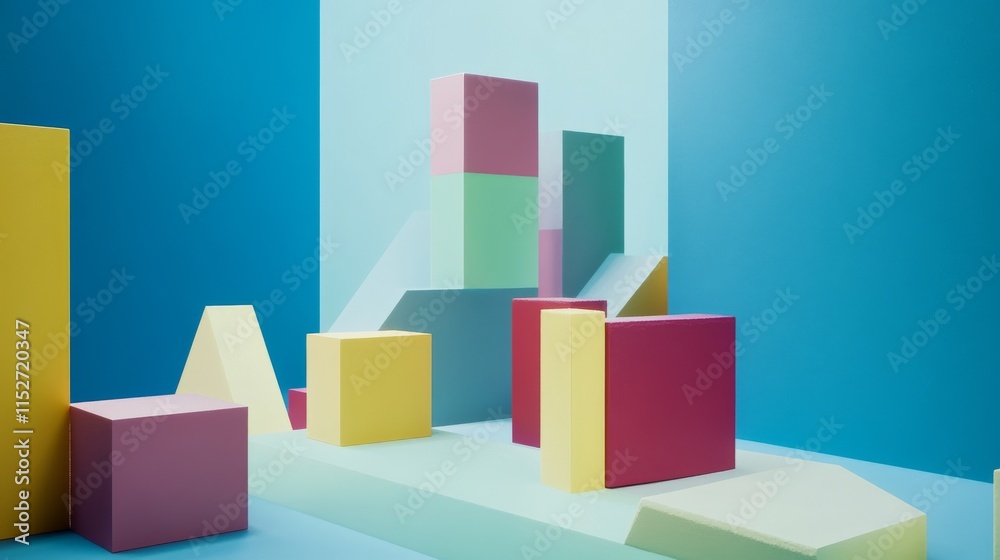 Aufkleber A creative building blocks scene in a futuristic studio, Blocks arranged in a geometric pattern, Futuristic design style