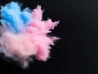 A vibrant explosion of colorful powder in various shades against clean, dark, and teal backdrops,...