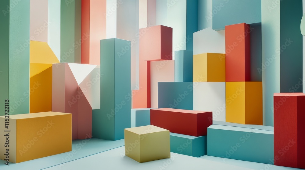 Aufkleber a creative building blocks scene in a modern architectural studio, blocks arranged in a futuristic d