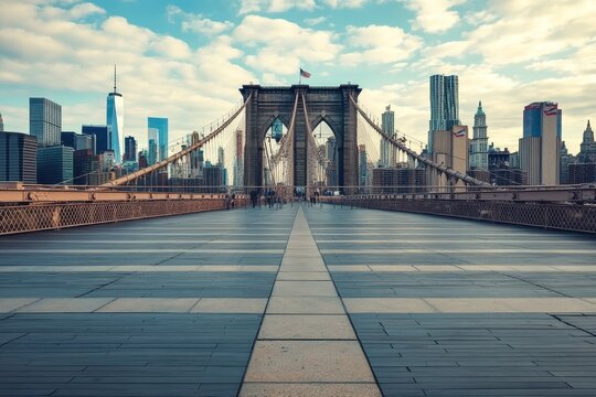 Brooklyn Bridge walkway with Manhattan skyline. (1)
