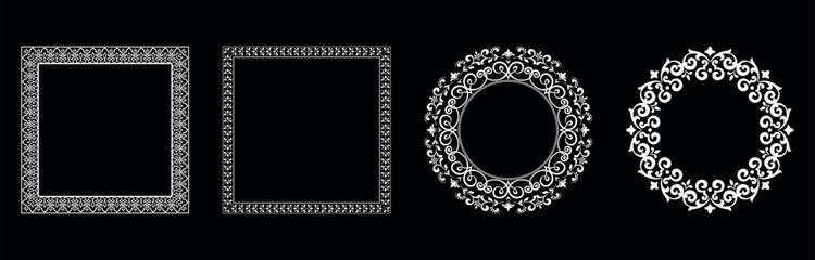 Set of decorative frames Elegant vector element for design in Eastern style, place for text. Floral black and white borders. Lace illustration for invitations and greeting cards.